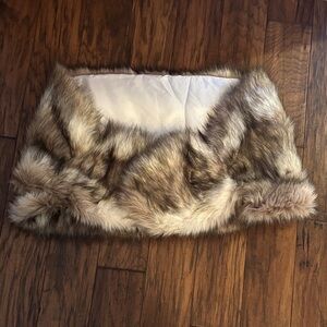 Faux Fur Stole in Brown and Cream